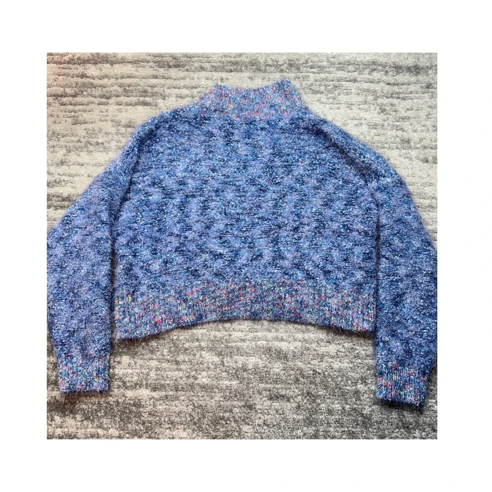 Free People Sweater Women Medium Blue Confetti Eyelash Mockneck OB841656